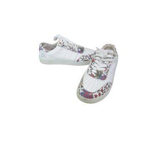 Loeffler Randall Keeley Provincial White Floral Leather Sneakers Size 8.5M